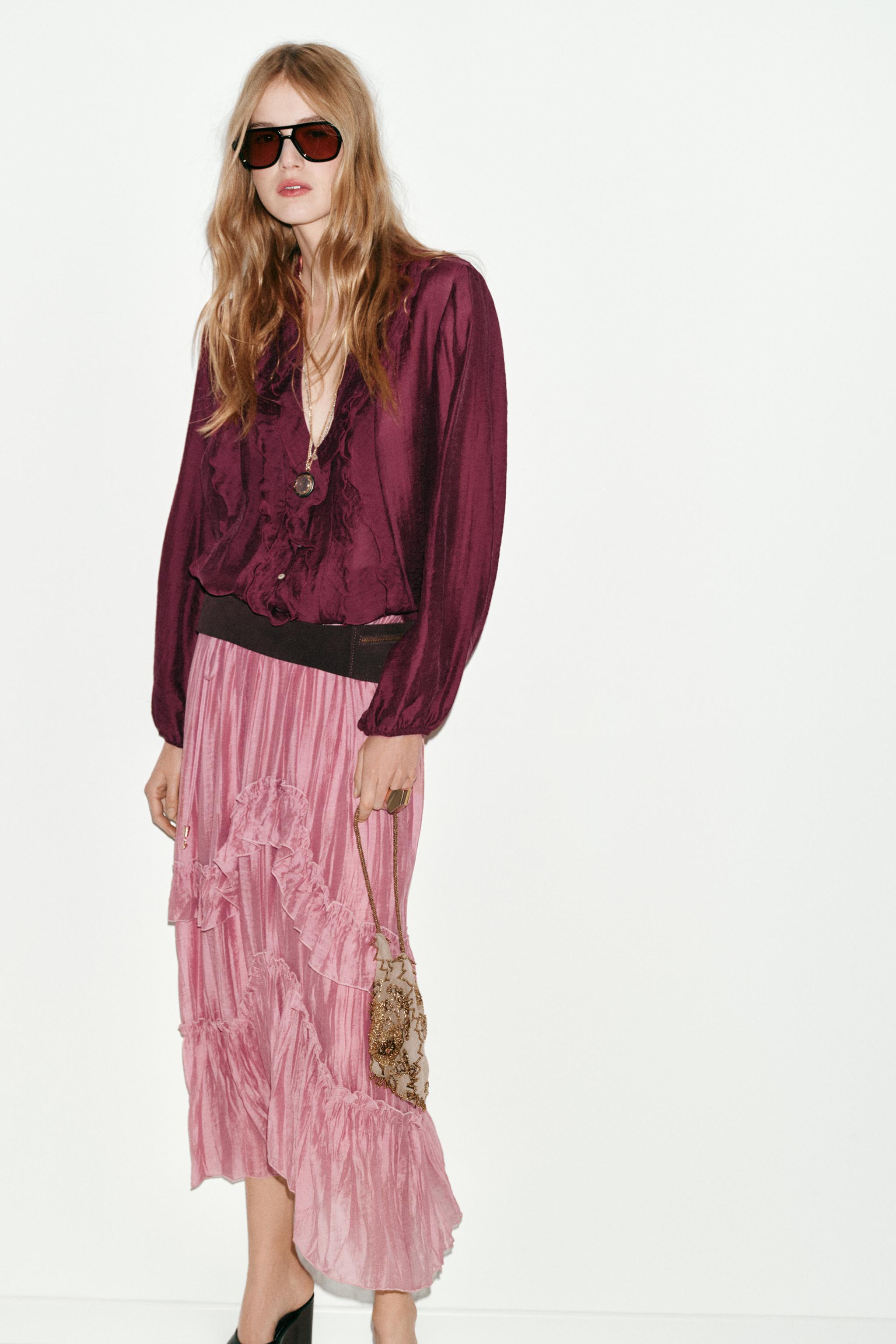 RUFFLED MIDI SKIRT